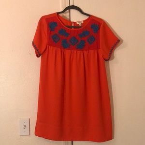 Coral and Blue Embroidered Dress